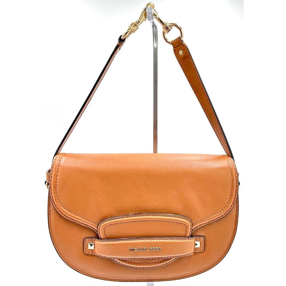 MICHAEL KORS Cary Medium Leather Saddle Bag Acorn Brown Great Fall Color NWT - Picture 2 of 9